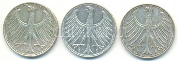 NSZK 1956D-F-J 5M Ag (3xklf) T:2,2- GFR 1956D-F-J 5 Mark Ag (3xdiff) C:XF,VF