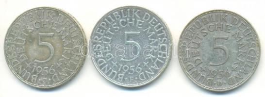 NSZK 1956D-F-J 5M Ag (3xklf) T:2,2-
GFR 1956D-F-J 5 Mark Ag (3xdiff) C:XF,VF