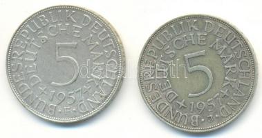 NSZK 1957F-J 5M Ag (2xklf) T:2,2-
GFR 1957F-J 5 Mark Ag (2xdiff) C:XF,VF