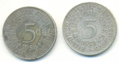 NSZK 1958D-G 5M Ag (2xklf) T:2,2-
GFR 1958D-G 5 Mark Ag (2xdiff) C:XF,VF
