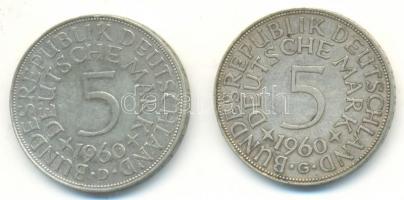NSZK 1960D-G 5M Ag (2xklf) T:2,2-
GFR 1960D-G 5 Mark Ag (2xdiff) C:XF,VF