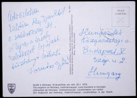 1973 Forintos Győző sakknagymester saját kézzel írt képeslapja Rejkjavikban tartott sakkversenyről