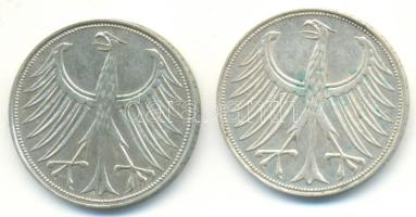 NSZK 1961D-F 5M Ag (2xklf) T:2,2- GFR 1961D-F 5 Mark Ag (2xdiff) C:XF,VF