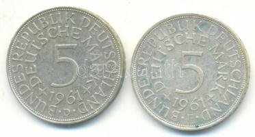 NSZK 1961D-F 5M Ag (2xklf) T:2,2-
GFR 1961D-F 5 Mark Ag (2xdiff) C:XF,VF