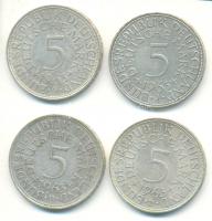 NSZK 1963D-F-G-J 5M Ag (4xklf) T:2,2-
GFR 1963D-F-G-J 5 Mark Ag (4xdiff) C:XF,VF