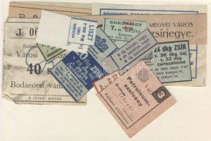 14db különféle cukorjegy, zsírjegy, finomlisztjegy, városi vámbárca, petróleum szelvény