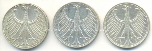 NSZK 1967F-G-J 5M Ag (3xklf) T:2,2- GFR 1967F-G-J 5 Mark Ag (3xdiff) C:XF,VF