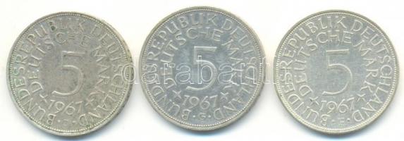 NSZK 1967F-G-J 5M Ag (3xklf) T:2,2-
GFR 1967F-G-J 5 Mark Ag (3xdiff) C:XF,VF