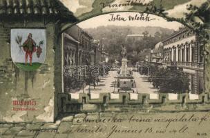 Miskolc Erzsébet tér, címer, litho