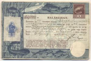 Enying 1944. Halászjegy 5P értékben okmánybélyeggel T:III