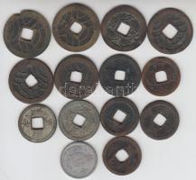 Vegyes 14db-os japán fémpénz kollekció több klf darabbal, közte Edo, Mon, 4Mon T:vegyes 14 pcs of mixed Japanese coins with different types, Edo, Mon, 4 Mon C:Mixed