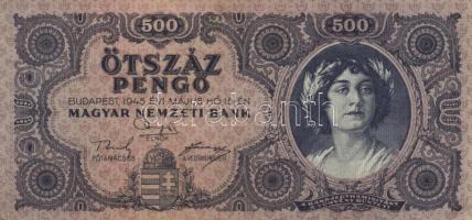 1945. 500P (10x) közte 5db orosz "P" betű helyett magyar "N" betű T:II,II-,III