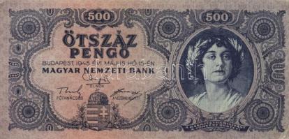 1945. 500P (10x) közte 5db orosz "P" betű helyett magyar "N" betű T:II,II-,III