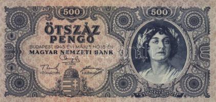 1945. 500P (10x) közte 5db orosz "P" betű helyett magyar "N" betű T:II,II-,III