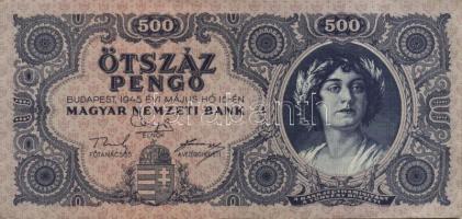 1945. 500P (10x) közte 5db orosz "P" betű helyett magyar "N" betű T:II,II-,III
