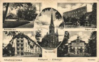 Budapest X. Kőbánya, Rottenbiller kert, polgári iskola, városháza, bérházak, református templom (fa)