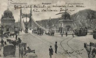 Budapest IX. Fővám tér a Ferenc József (Szabadság) híddal, villamos