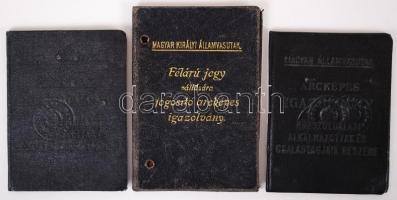 1931-1957 3db MÁV arcképes igazolvány (egy kép nélkül)