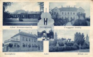 Ajka üveggyári kastély, Niernsee kastély, községháza, Hősök tere, országzászló (Rb)