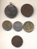Vegyes tétel, benne Ferenc József emlékmedál + 6db klf fémpénz, közte USA 1859. 1c! T:vegyes