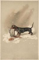 Dog is drinking milk, litho (EB)