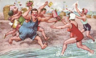 Humour, running couples on the beach, s: Arthur Thiele (fa)