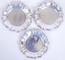 3db, jelzett, kis ezüst (Ag) tálca /  Silver saucers, d: 9cm, 117g