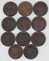 Nagy-Britannia 1862-1900. 1/2p "Viktória" 11db klf dátummal T:vegyes Great Britain 1862-1900. 1/2 Penny "Victoria" (11x) different dates C:mixed