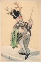 Cuckold jovial man with antler, humour