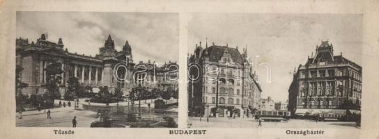 Budapest V. Tőzsde és Országház tér, kisméretű  összecsukható képeslap / folding card, 18 cm x 7 cm (b)