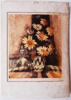 Blahos Rudolf (1917-1986): Virágok. Színezett rézkarc, papír, jelzett, 30×25 cm