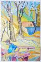 Jelzés nélkül: Parkban. Olaj, karton, 49×32 cm