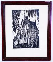 Molnár János: Segesvár. Fametszet X/XV, papír, üvegezett keretben 40×34 cm