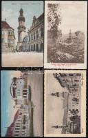 Sopron 4 db képeslap: Ferenc József tér, színház, bástya a várostoronnyal, Városház tér
