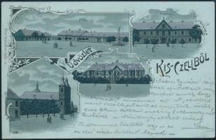 Celldömölk (Kiscell) Piac tér, kórház, apátság, templom litho (EK)
