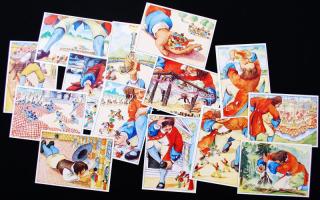 cca 1930 Guliver utazása 13 db nagyméretű gyűjtőcímke / Collecting cards 13 pieces 14x10 cm