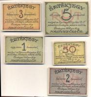 Nagyszőllős 1919. "Ugocsai Világítási Rt." értékjegy 50f, 1K, 2K, 3K, 5K T:I