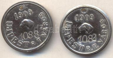 1909. Újpest városi sorszámozott kutyabárca (2db) T:2