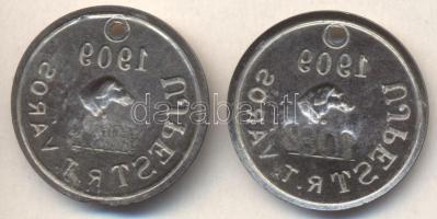 1909. Újpest városi sorszámozott kutyabárca (2db) T:2