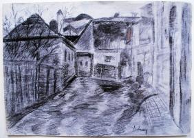Szolnay jelzéssel: Utca részlet. szén, papír, 30×43 cm