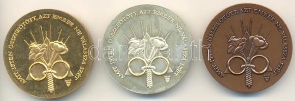 Bozó Gyula (1913-2004) DN 3db Házasságkötési emlékérem, Br, ezüstözött és aranyozott (42,5mm) T:1,PP