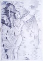 2 db modern fantasy rajz, ceruza, papír, 30×42 cm