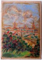 Thormáné Kiss Margit (1901-1977): Város látkép. Pasztell, papír, jelzett, apró foltokkal, 31×21 cm