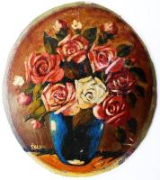 Égly jelzéssel: Rózsás csendélet. Olaj, karton, apró foltokkal, 33×29 cm