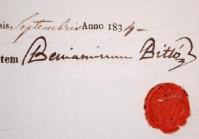 1834 Bittó Benjamin, Pozsony vármegye alispánjának aláírása hivatalos okmányon