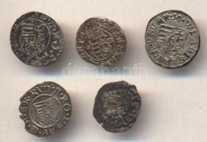 Vegyes középkori dénár tétel 5db klf pénzérmével T:vegyes