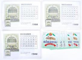 cca 1970-1988 3 db bélyeges témájú naptár, + 30 sörcímke