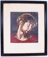 Vidai Brenner Nándor (1903-1944): Krisztus a töviskoronával. Színezett rézkarc, papír, jelzett, üvegezett keretben 53×45 cm