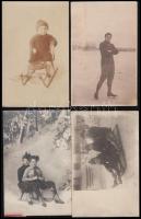 13 db régi fotóképeslap: téli portrék főleg szánkóval