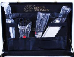GI Design Solingen kés készlet, összesen:12 db, műbőr aktatáskában, 32×44 cm/ Knife set